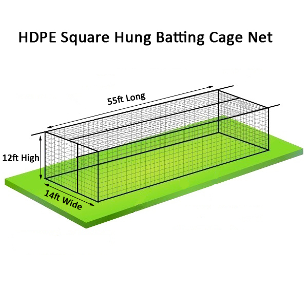 HDPE Baseball Batting Cage Nets 55ft x 14ft x 12ft